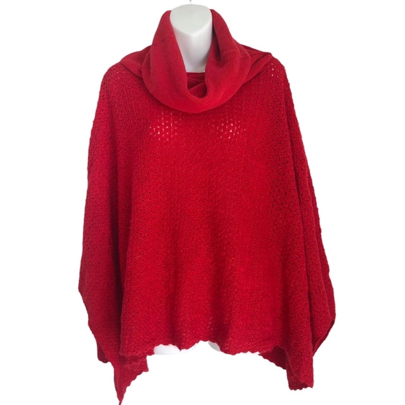 Knit Turtleneck Boho Poncho Shawl Sweater - Picture 2 of 5